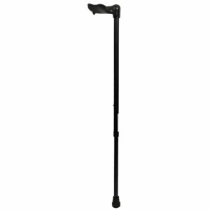 Canne anatomique réglable en hauteur, disponible avec poignée main droite ou main gauche. La main épouse parfaitement la forme de la poignée pour une prise idéale et un meilleur appui.