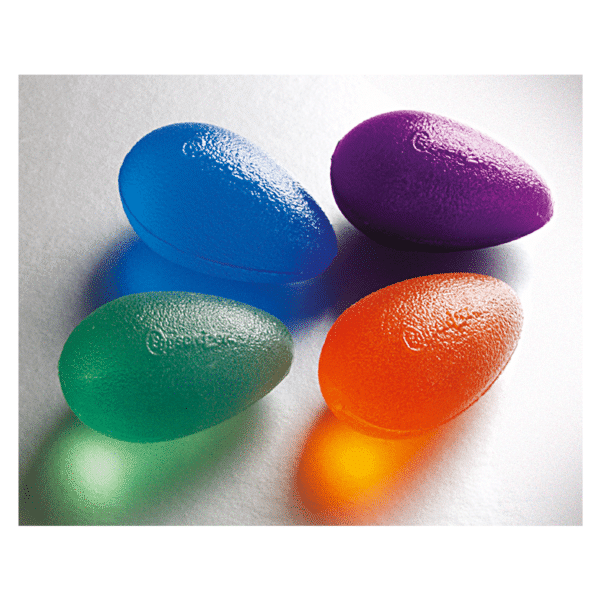 Œuf D’exercice EGGSERCIZER Œuf à malaxer violet (fort) Œuf à malaxer orange (x souple) Œuf à malaxer vert (souple) Œuf à malaxer bleu (moyen)