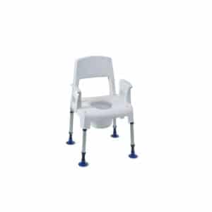 Chaise garde robe percée réglable en hauteur permettant de s’utiliser dans les toilettes, dans la chambre et/ou surtout dans la douche. Equipée de pieds ventouses et d’une assise antidérapante. Le sceau, les accoudoirs et le dossier sont amovibles pour faciliter la toilette.