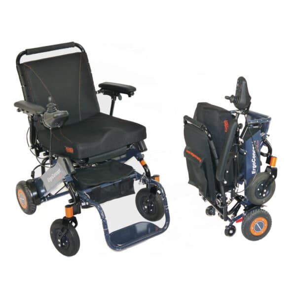 Fauteuil roulant électrique ERGOCONCEPT ERGO 07L / AA0 Ultra léger avec un poids de 22 kg Pliable en 3 secondes sans démontage Compact : adapté au coffre d’une petite voiture Utilisation en intérieur comme en extérieur Autonomie jusqu’à 30 kilomètres Adaptable avec de nombreux accessoires J'M Santé Béziers